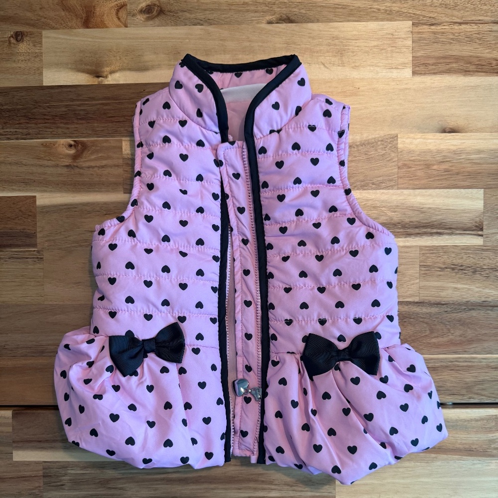 Kids Headquarters Puffer Vest Sz 18M Pink and Black Hearts